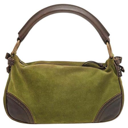 Miu Miu Green and Dark Brown Suede Handbag