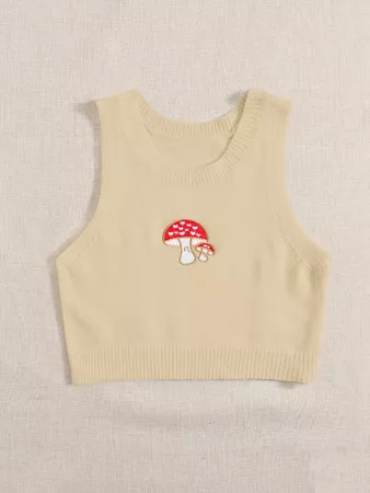 Mushroom Embroidery Crop Sweater Vest | SHEIN USA