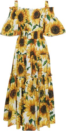 Off-The-Shoulder Smocked Floral-Print Cotton Maxi Dres