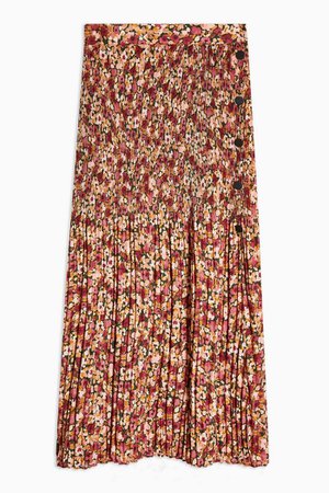 Floral Pleat Side Button Midi Skirt | Topshop