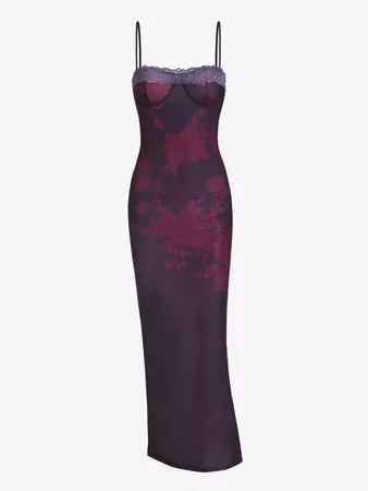 Floral Print Lace Insert Cupped Maxi Pencil Vegas Dress In MULTI | ZAFUL 2024