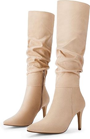 Amazon.com | Womens Knee High Boots Pointed Toe Faux Suede Fall Bootie Shoes Slouchy Stiletto High Heel Boots | Knee-High
