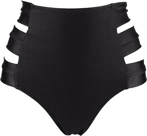 Amazon.com: COCOSHIP Black High Waist Peek-a-Boo Side Straps Bikini Bottom Scrunch Butt Ruched Brief Swimwear L(FBA) : Clothing, Shoes & Jewelry