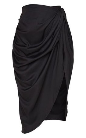 Black Ruched Side Midi Skirt | Skirts | PrettyLittleThing
