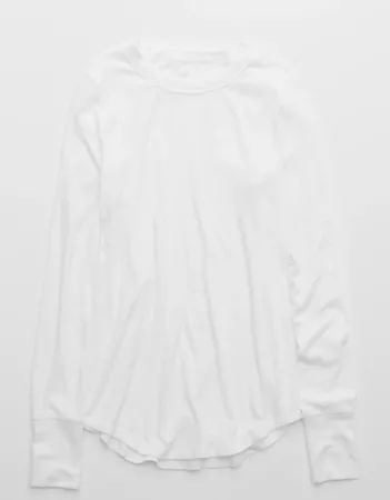 Aerie Ribbed Long Sleeve T-Shirt white