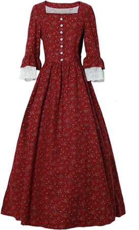 Amazon.com: Tumknow Women Vintage Floral Victorian Pioneer Colonial Dress Medieval Renaissance Party Prom Costume War Prairie Dress 3XL Winered : Clothing, Shoes & Jewelry