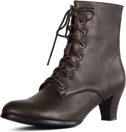 Amazon.com: Cozivwaiy Women Vintage Victorian Boots 70s Lace up Ankle Boots Mid Heel Booties Cone Heel Side Zip Almond Toe Boots Costume Shoes Brown Size 40 Asian : Everything Else