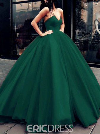 Lace-Up Ball Gown Dark Green Prom Dress 13718378 - Ericdress.com