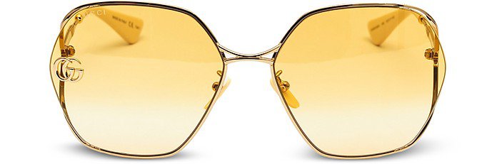 Gucci Gold/Gradient Yellow Thin Gold Tone Metal Graphic Oversize Yellow Women's Sunglasses