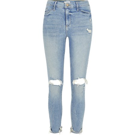 Light blue ripped Molly mid rise jeggings | River Island