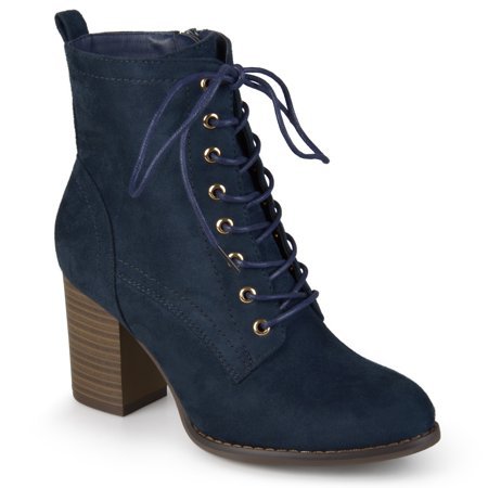 Brinley Co. - Brinley Co. Women's Lace-up Stacked Heel Faux Suede Booties - Walmart.com blue