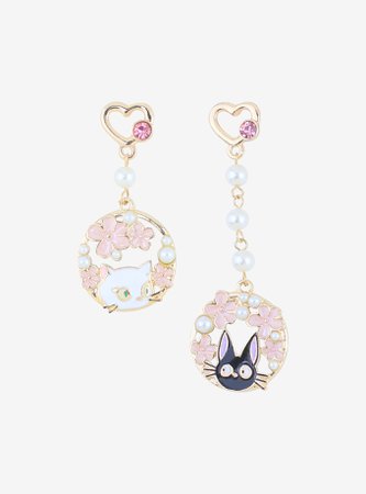 Studio Ghibli Kiki's Delivery Service Jiji & Lily Sakura Mismatch Earrings