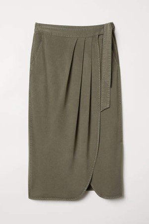 Lyocell-blend Wrapover Skirt - Green