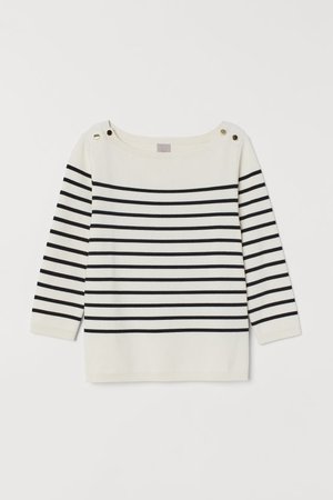 Boat-neck Sweater - Natural white/black striped - Ladies | H&M US