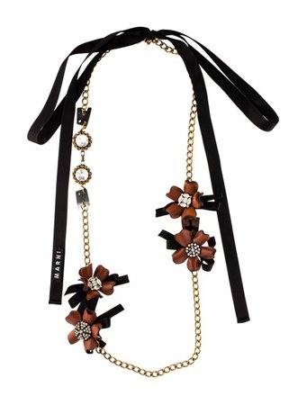 Marni Horn, Leather Flower & Crystal Necklace - Necklaces - MAN84912 | The RealReal
