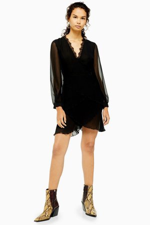 Black Pleated Ruffle Mini Dress | Topshop