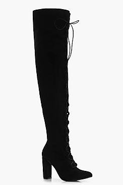Kara Lace Up Front Round Toe Over Knee Boots
