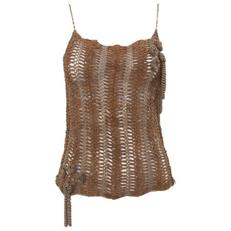 Vintage CHANEL Brown Suede Cut Out Spaghetti Strap Tank Top For Sale at 1stdibs