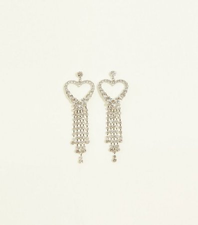 Re-Born Silver Heart Crystal Cup Chain Earrings | New Look