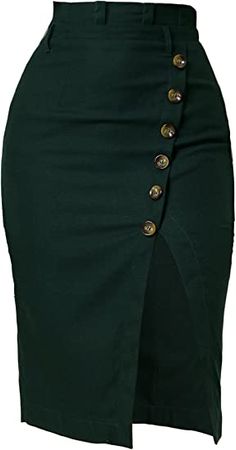 Allegra K Women's Button Decor Split Belted Smocked Vintage Short Pencil Skirt at Amazon Women’s Clothing store