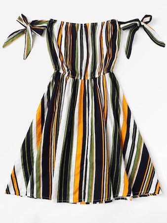 Multi-Stripe Tie Detail Dress | ROMWE
