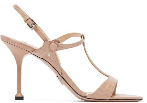 Crocodile Effect Leather Sandals - Womens - Nude