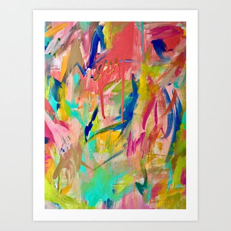 Wild Child: a colorful, vibrant abstract piece in neon and bold colors Art Print by blushingbrushstudio | Society6