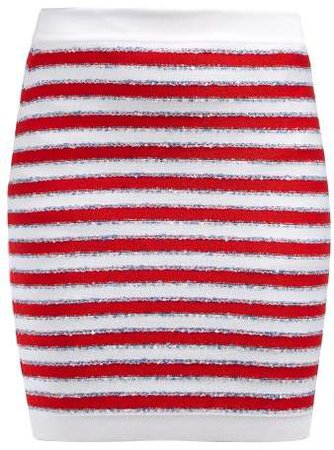 Stripes And Sequins Knit Skirt - Womens - Red Multi
