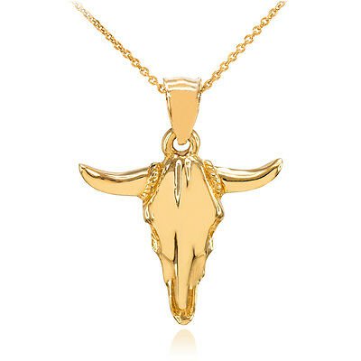 14k Fine Yellow Gold Taurus Texas Bull Head Pendant Necklace | eBay