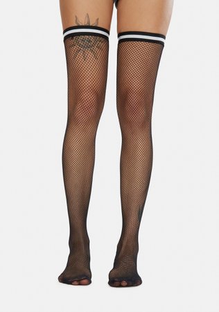 *clipped by @luci-her* Sport Stripe Fishnet Thigh Highs - Black | Dolls Kill