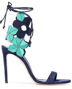 Lace-up Laser-cut Leather And Suede Sandals
