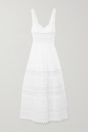 Sophia Crocheted Lace-paneled Cotton-blend Voile Maxi Dress - White