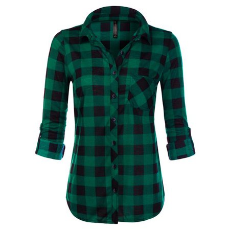 JJ Perfection - JJ Perfection Womens Long Sleeve Collared Button Down Plaid Flannel Shirt - Walmart.com - Walmart.com