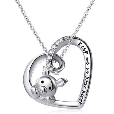 Amazon.com: 925 Sterling Silver Engraved Keep Me in Your Heart Cute Pig Pendant Necklace for Women, 18": Jewelry