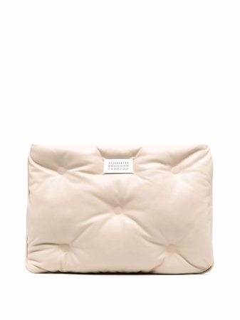 Shop Maison Margiela quilted logo-patch clutch bag with Express Delivery - FARFETCH