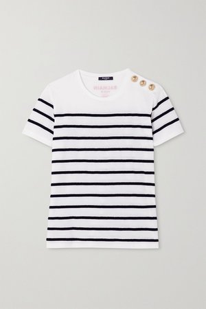 White Flocked striped cotton T-shirt | Balmain | NET-A-PORTER