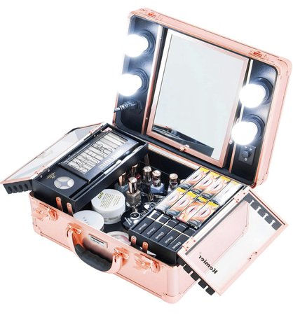 Kemier Makeup Train Case - Cosmetic Organizer Box Makeup Case with Lights and Mirror / Makeup Case with Customized Dividers / Large Makeup Artist Organizer Kit (Rose Gold)