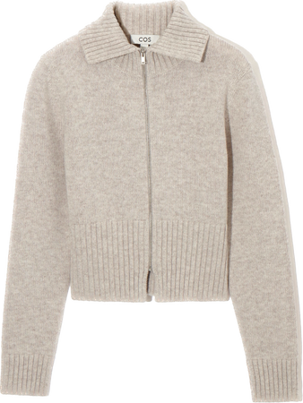 COS CROPPED WOOL ZIP-UP CARDIGAN SWEATER