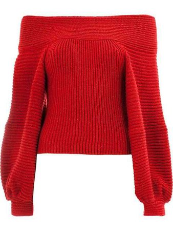 Oscar De La Renta Off Shoulder Ribbed Sweater - Farfetch