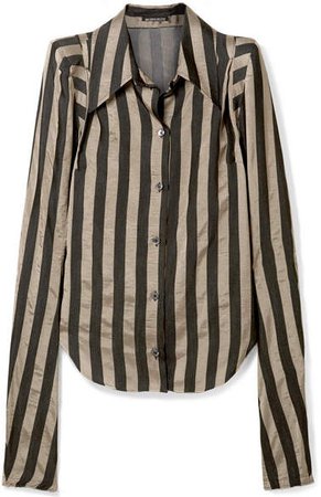 Striped Satin-twill Shirt - Black