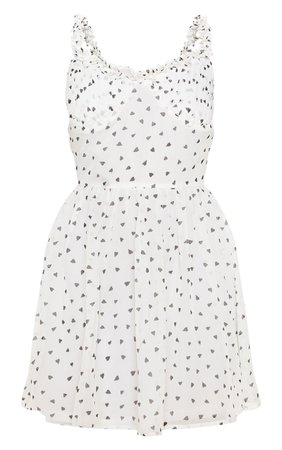 Pretty Little Thing White Heart Print Strappy Skater Dress