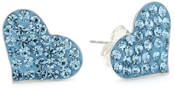 Betsey Johnson "Iconic Pave Earrings" Blue Pave Heart Studs: Clothing