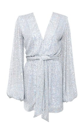 Clothing : Bodycon Dresses : 'Verina' Holographic Silver Sequin Wrap Dress