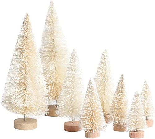 Amazon.com: 8PCS Artificial Mini Christmas Trees, Fake Bottle Brush Small Pine Snow Frosted Trees with Wood Base Tabletop Ornaments Winter Crafts for Xmas Holiday Party Home Decor : Home & Kitchen