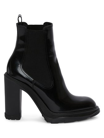 Shop Alexander McQueen Leather Chelsea Block-Heel Booties | Saks Fifth Avenue