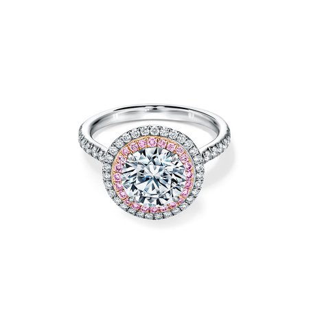 Tiffany Soleste Round Brilliant Double Halo Engagement Ring with Pink Diamonds in Platinum