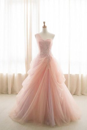 Pink Ball Gown One Shoulder Tulle Appliques Wedding Dress M7279 on Luulla