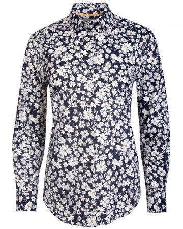Navy Flower Print 100% Cotton Women's Shirt | Double TWO