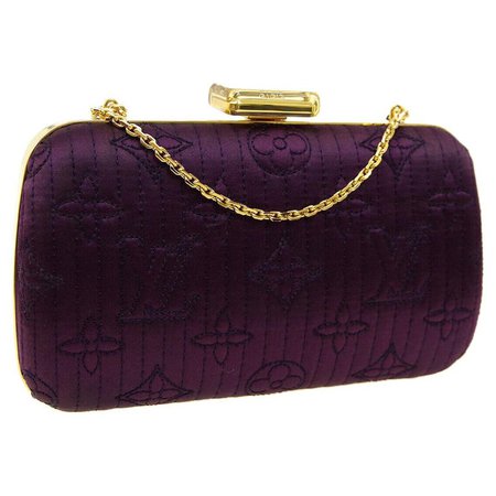 Louis Vuitton Monogram Purple Satin 2in1 Evening Clutch Flap Chain Shoulder Bag For Sale at 1stdibs