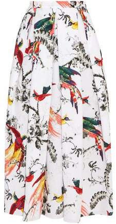 Elena Pleated Printed Cotton-poplin Midi Skirt